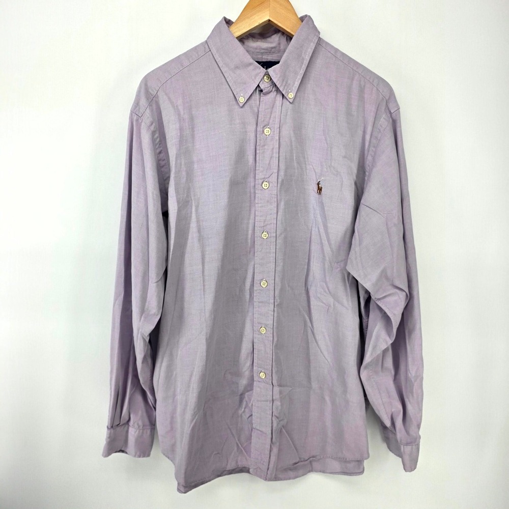 Ralph Lauren Button Down Shirt Mens 16.5 34/35 Lavender Classic Fit Oxford Logo
